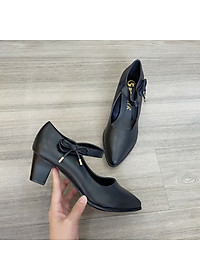 Giày cao gót nữ đẹp đế vuông 5 phân hàng hiệu rosata màu đen đỏ kem ro330