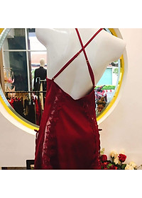 Q10 Váy ngủ nữ hai dây chéo lưng ren dọc trước sexy  - Đầm ngủ nữ hai dây gợi cảm - Đồ ngủ nữ sexy quyến rũ