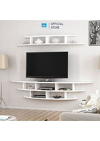Bộ 2 Kệ Trang Trí Treo Tường Trên Và Dưới Tivi Hình Cung Tròn Màu Trắng SIB Decor, Thích Hợp Cho Phòng Khách, Phòng Ngủ Căn Hộ, Nhà Phố