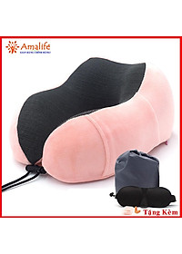 Gối Ngủ Văn Phòng Du Lịch Chữ U Tặng Kèm Bịt Mắt, Bịt Tai Bộ Chống Mỏi Chất Liệu Memory Foam Chính Hãng Amalife Ama02