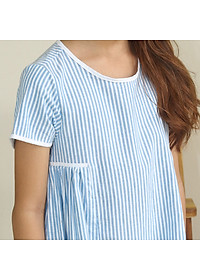 Đầm Bé Gái Kika Kẻ Xanh Blue Phối Viền Trắng K126