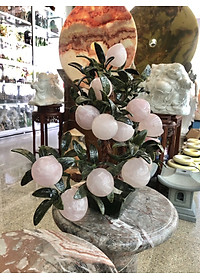 Cây Đào phong thủy đá thạch anh hồng gồm18 quả - Cao 45cm