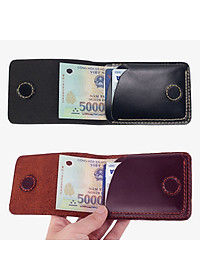 Ví sen 3 da bò Pullup V122, bóp mini nam nhỏ gọn hai màu đen và nâu, đường chỉ may tinh tế, đựng thẻ kẹp tiền tiện lợi,fullbox, thương hiệu Bụi leather chuyên đồ da thật
