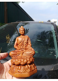 Tượng phật thích ca mini để xe ôtô bằng gỗ hương đá kt 15×9×9cm