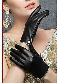 Bao tay nữ lót lông YAOYAO Găng tay nữ da cừu bấm cúc trắng - BHY9748 Găng tay da cảm ứng. Hàng chính hãng.