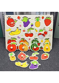 Đồ Chơi Trẻ Em - Đồ Chơi Xếp Hình - Combo 6 Bảng Núm Gỗ Cho Bé (Trái cây, Rau củ, Chữ, Số, Thú rừng, Thú biển)