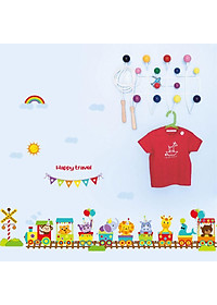 [ Size Lớn ] Decal dán tường kết hợp Các con thú và tàu hỏa tiếng anh SK9084+SK9011