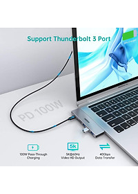 Hub type c chia cổng  Dual Type-C 7 in 1 hỗ trợ sạc nhanh 100W cho Macbook / laptop Type-C hiệu CHOETECH M23 ra 3 cổng USB 3.0, 1 cổng USB 2.0, Cổng đọc thẻ SD & Micro SD, sạc nhanh chuẩn Thunderbolt 3 0 - Hàng chính hãng