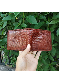 Ví Nam Da Cá Sấu. Ví 2 Mặt Đan Viền Thủ Công - Dáng Ngang Dễ Sử Dụng
