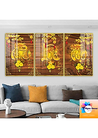 Tranh tráng gương Phúc Lộc Thọ tranh tráng gương phòng ngủ, tranh pha lê treo phòng khách combo 3 bức