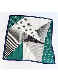 Khăn lụa vuông phong cách Nhật Bản phối kẻ chấm bi dễ thương AKL93