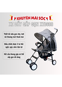 Xe đẩy cho bé cao cấp XD688 - Xe đẩy kéo du lịch gấp gọn siêu nhẹ, siêu thoáng, siêu bền lưới chống tia UV