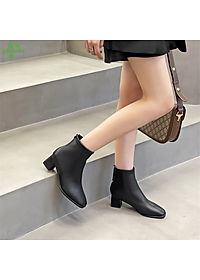 Bốt Nữ Khoá Sau Mũi Vuông Lót Lông Da Mềm Cao Cấp Màu Đen Be Siêu Đẹp Hót Trends 2023