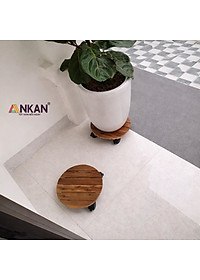 Đế Lót Chậu Cây ANKAN Có Bánh Xe - Gỗ Tràm Mặt Tròn 30cm, Tải Trọng 60kg - Màu Vàng