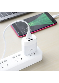 Bộ sạc nhanh 2 cổng Usb Hoco dài 1m (Trắng)- Hàng chính hãng