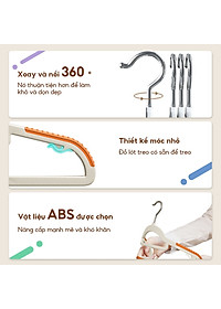 Combo 5 Móc Treo Quần Áo Chống Trượt, Biến Dạng Quần Áo, Móc Áo Nhựa Cao Cấp Chịu Tải Lớn Xoay 360 - Chính Hãng