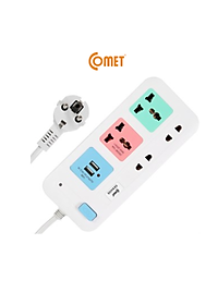 Ổ Cắm Nối Dài Cổng USB Comet CES4223 2500W dây dài 3m, 4 lỗ cắm, 2 cổng sạc USB, 1 công tắc