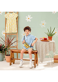 Áo sơ mi bé trai xanh dương cổ Tàu chất linen đũi mềm mịn mát hè thu MamLa