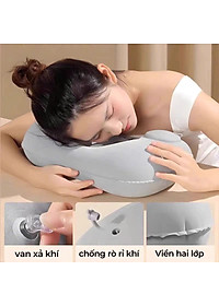 Gối hơi kê cổ bơm tự động, mềm mại, thiết kế hình chữ U giúp giảm đau cổ, có nút cài, phù hợp cho văn phòng và du lịch  Phượt Dã Ngoại Đi Chơi Quà Tặng Nam Nữ