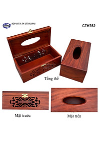Hộp giấy ăn gỗ Hương cỡ lớn hàng VIP - Đục Khắc Hoa Văn Tinh Xảo/ Độc Đáo/ kiểu cách phương Đông - CTH752