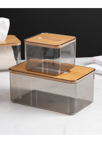 HỘP ĐỰNG GIẤY ĂN NHỰA MIKA TRONG SUỐT NẮP GỖ TRE PHONG CÁCH BẮC ÂU