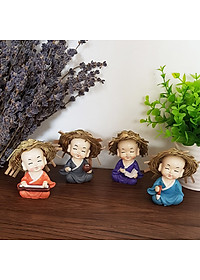 Bộ 08 tượng nón rơm (Tứ Không và Cầm Kỳ Thi Họa) kèm chân đế ngang 8 ô