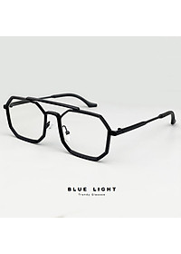 Gọng Kính Cận, Kính Giả Cận Nam Nữ, Mắt Lục Giác Độc Lạ, Dày Dặn Cứng Cáp, Đen,Bạc - BLUE LIGHT