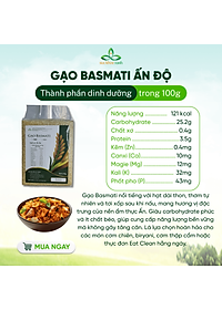 Gạo Basmati India (Ấn Độ) 1121, chỉ số đường huyết (GI) thấp, tốt cho người bị tiểu đường, Túi 5kg