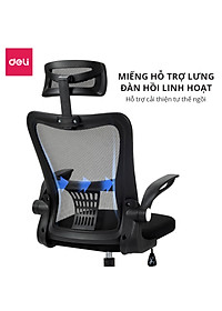 Ghế Xoay Văn Phòng Lưới Làm Việc Công Thái Học Deli - Tay Gập Thông Minh, Có Chỉnh Lưng, Lưới Thoáng Khí, Chân Xoay Tiện Ích, Đệm Ghế Êm Aí, Nhiều Màu - Phù Hợp Học Sinh, Văn Phòng, Game Thủ, Gaming - Hàng chính hãng