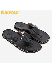Dép Kẹp Xỏ Ngón Nam Da Bò SUNPOLO KEP204 Êm nhẹ (Đen)
