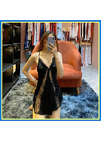 Q10 Váy ngủ nữ hai dây chéo lưng ren dọc trước sexy  - Đầm ngủ nữ hai dây gợi cảm - Đồ ngủ nữ sexy quyến rũ
