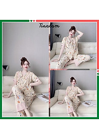 Đồ Bộ Pijama Nữ , Đồ Bộ Mặc Nhà Nữ Tay Ngắn, Quần Dài Chất Lụa Cao Cấp, Không Nhăn DBTNQD34