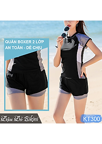 Đồ bơi nữ áo ngắn tay quần short đùi 2 lớp kín đáo, thiết kế trẻ trung, dấu bụng tốt, chất thun bơi Hàn cao cấp | KT300