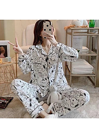 Bộ Pijama Nữ MỚI 2021 Bộ Đồ Ngủ Bộ Mặc Nhà Pijama Quần Dài Tay Dài Thu Đông Chất Mềm Mịn Mặc Thoải Mái Họa Tiết Cute