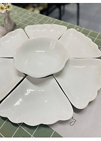 BỘ BÁT ĐĨA HOA MẶT TRỜI TRẮNG TÔ HOA 7 CHI TIẾT