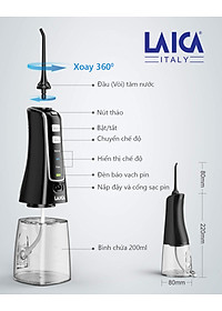  Máy Tăm Nước Cầm Tay Cho Người Niềng Răng LAICA PC4003 - ITALY - 3 Chế Độ - 4 Đầu Phụ - Sạc Pin