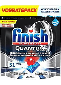 Hộp 51 viên rửa chén Finish Quantum Ultimate (Công thức mới 2020) – Hàng siêu cao cấp với 14x tính năng trong 1 viên (Dành cho máy rửa chén 13-14-15 bộ).
