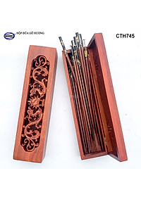 Hộp đựng đũa gỗ hương đỏ - đục khắc tinh tế (CTH745) Sang trọng - Đựng đũa sang trọng làm quà tặng