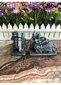 Cặp Tỳ Hưu phong thủy đá cẩm thạch vân đen có đế - Dài 10 cm