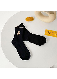 Tất bèo nữ cổ cao, vớ cổ cao vải cotton thêu hình chú Gấu Teddy phong cách thời trang Hàn Quốc - TD68 