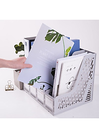 Giá Tài Liệu 4 Ngăn Đứng Deli - Nhựa PP - Ghi Xám / Đen - E9846
