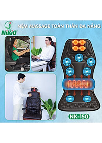 Nệm (đệm) massage ô tô cao cấp Nikio NK-150 - Con lăn 3D xoa bóp cổ vai gáy, kết hợp nhiệt nóng sưởi ấm lưng, cổ và rung toàn thân tạo cảm giác thư giản, túi khí nâng đỡ cột sống lưng
