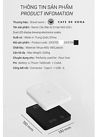 Cân điện tử GHOST 2 mặt cho pha chế cà phê đồ uống có đếm giờ CAFE DE KONA pin sạc
