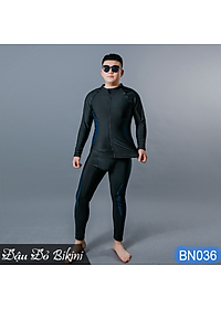 Đồ bơi nam cỡ đại đến 130kg, quần áo tắm big size cho người béo mập, áo dài tay khoá kéo & quần dài chống nắng, chất thun bơi lạnh Hàn co giãn đa chiều | BN036