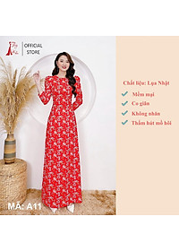 Áo dài cách tân hoa nhí nữ thiết kế cổ tròn tay bồng đẹp may sẵn A11 Thúy Kiều mềm mại co giãn
