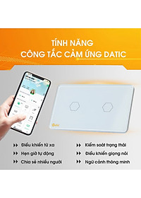 Công tắc thông minh HUNONIC DATIC 2 nút màu trắng - Điều khiển từ xa bằng điện thoại - Công nghệ 4.0