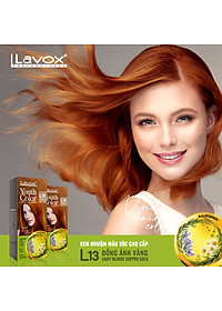 Đồng Ánh Vàng - Combo 2 Kem Nhuộm Tóc Màu Thời Trang Lavox Youth&Color L13 Đồng Ánh Vàng + L24 Nâng Tông Màu (Sử Dụng Màu L24 Để Nâng Tông Màu Tóc Trước Khi Nhuộm Màu L13 Đồng Ánh Vàng)