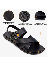 Dép nam quai ngang da bò Nappa cao cấp Bụi Leather E102, đế đúc nguyên khối khâu viền thủ công đi êm chân