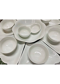 BỘ BÁT ĐĨA HOA MẶT TRỜI TRẮNG TÔ HOA 7 CHI TIẾT