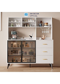 Tủ Bếp Đa Năng Kèm Ngăn Kéo Và Cửa Kính Cường Lực, Tặng Kèm Giá Treo Ly Thương Hiệu SIB Decor KG50